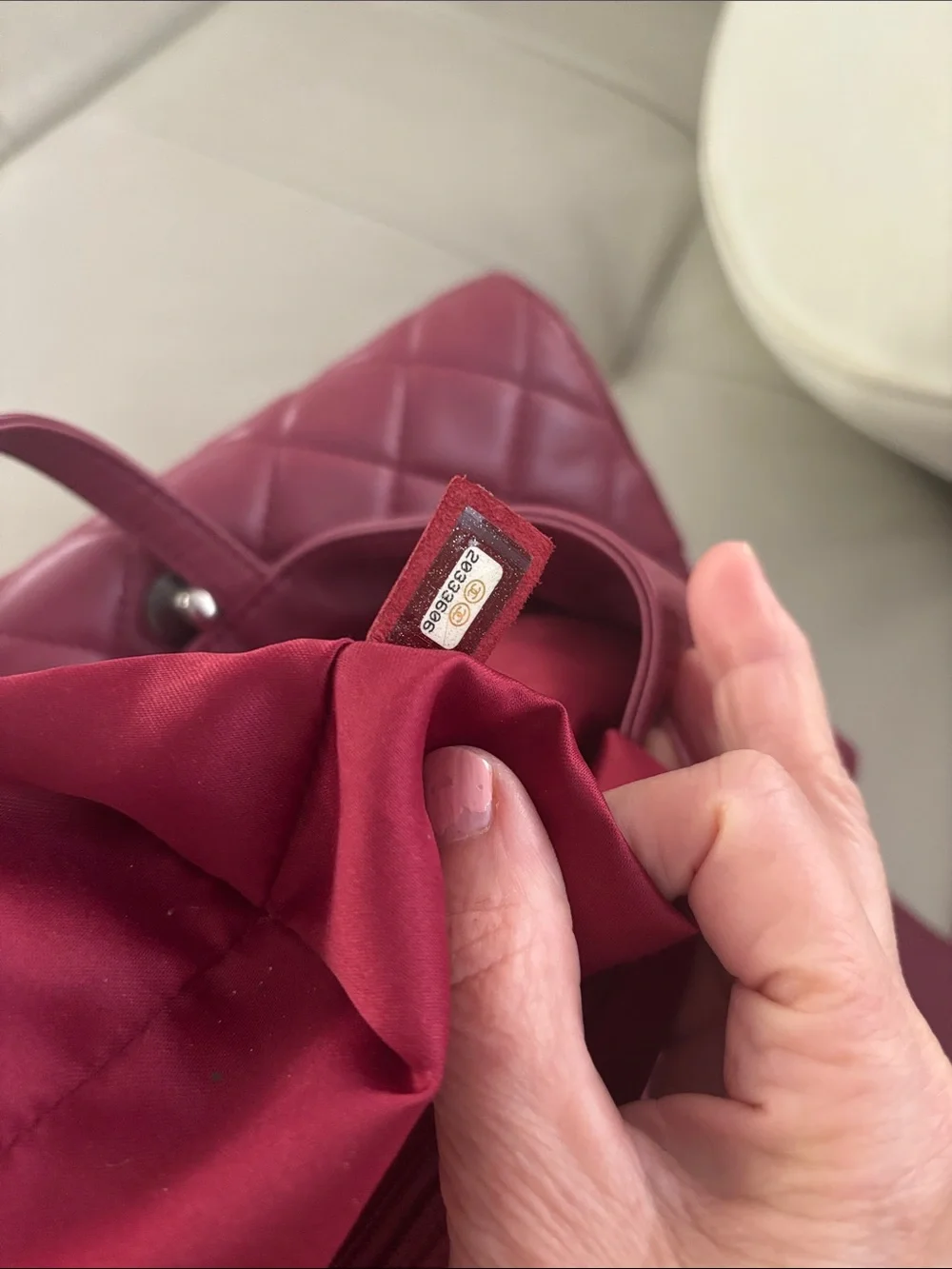 CHANEL Quilted Shoulder Bag in Burgundy Red with Silver Hardware